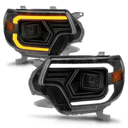 Projector Headlights W/ Light Bar Style Switchback Black Housing Clear Lens Pair Toyota Tacoma 2012-2015 AnzoUSA-1