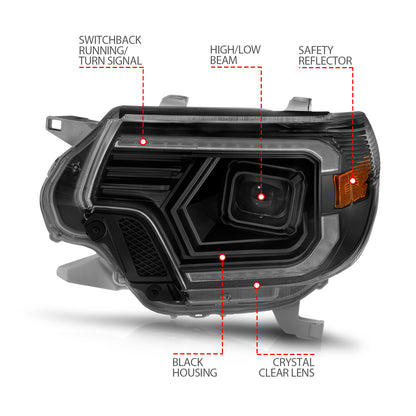 Projector Headlights W/ Light Bar Style Switchback Black Housing Clear Lens Pair Toyota Tacoma 2012-2015 AnzoUSA-3