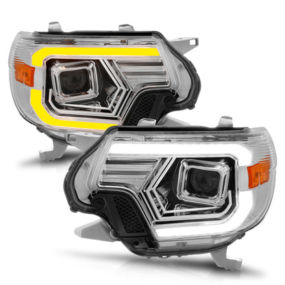 Projector Headlights W/ Light Bar Style Switchback Chrome Housing Clear Lens Pair Toyota Tacoma 2012-2015 AnzoUSA-1