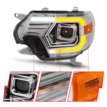 Projector Headlights W/ Light Bar Style Switchback Chrome Housing Clear Lens Pair Toyota Tacoma 2012-2015 AnzoUSA-2