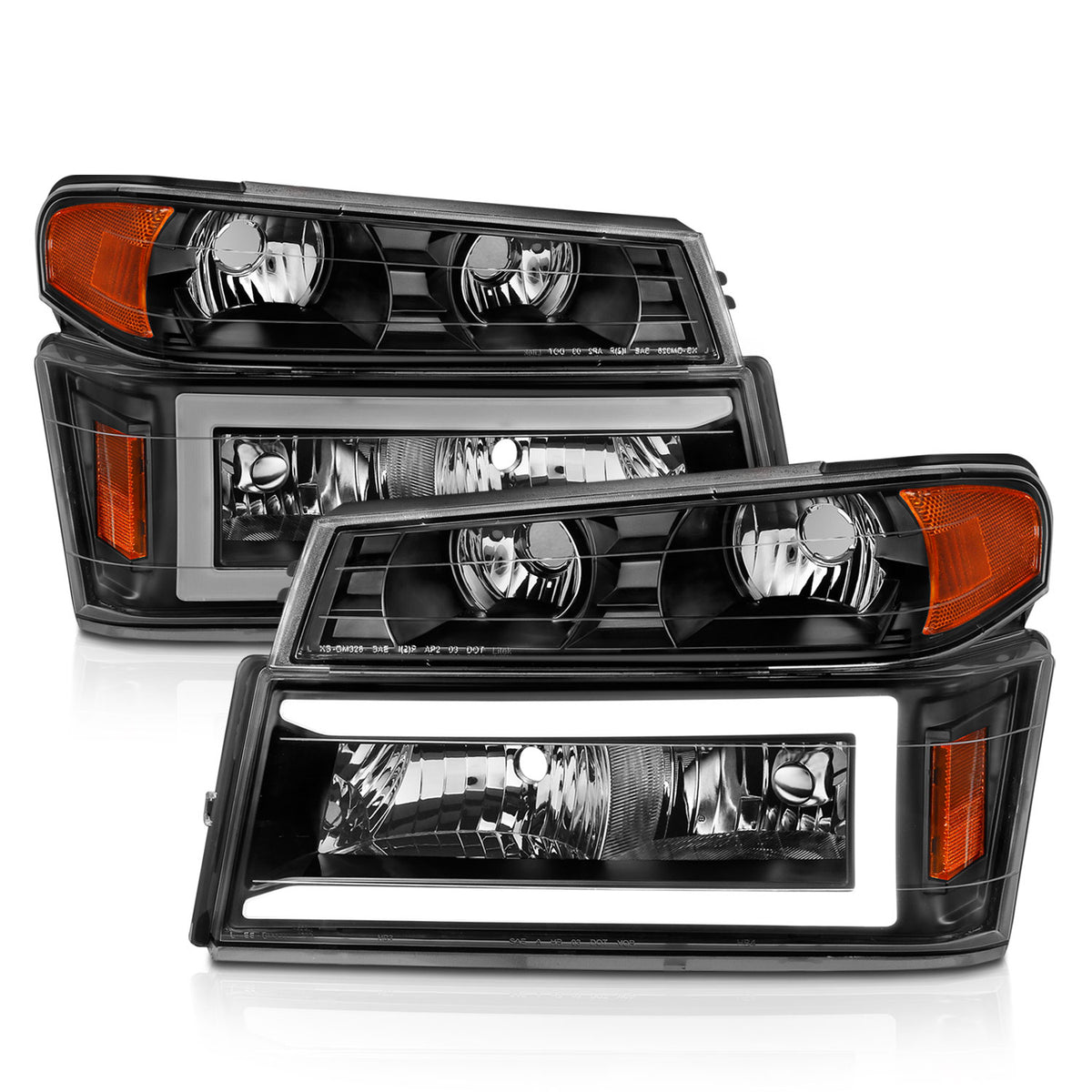 Crystal Headlight Set W/ Light Bar Style Black Housing Clear Lens 4pcs Colorado/Canyon 2004-2012, Isuzu i-280/i-350 2006 AnzoUSA-1