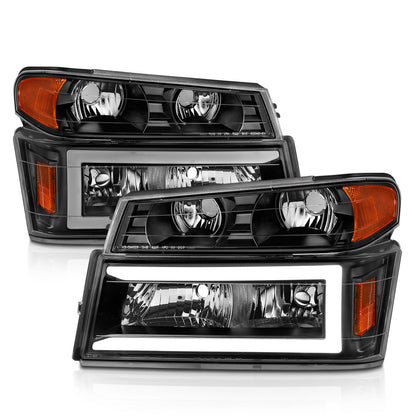 Crystal Headlight Set W/ Light Bar Style Black Housing Clear Lens 4pcs Colorado/Canyon 2004-2012, Isuzu i-280/i-350 2006 AnzoUSA-1