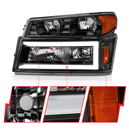 Crystal Headlight Set W/ Light Bar Style Black Housing Clear Lens 4pcs Colorado/Canyon 2004-2012, Isuzu i-280/i-350 2006 AnzoUSA-2