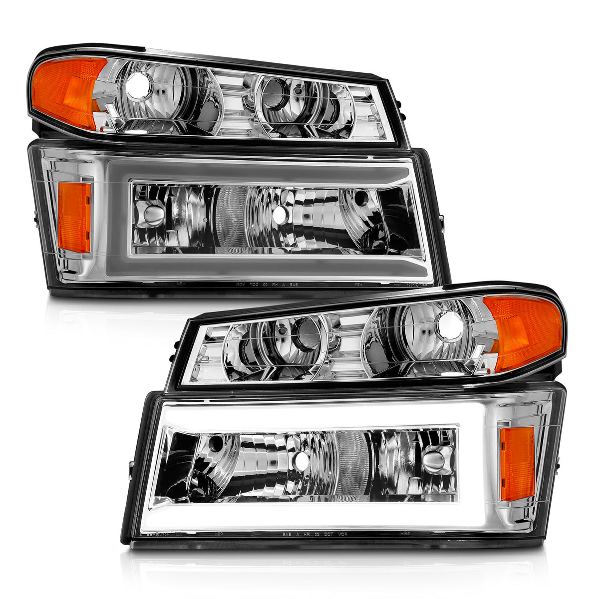 Crystal Headlight Set W/ Light Bar Style Chrome Housing Clear Lens 4pcs Colorado/Canyon 2004-2012, Isuzu i-280/i-350 2006, Isuzu i-290/i-370 2007-2008 AnzoUSA-1