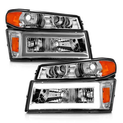 Crystal Headlight Set W/ Light Bar Style Chrome Housing Clear Lens 4pcs Colorado/Canyon 2004-2012, Isuzu i-280/i-350 2006, Isuzu i-290/i-370 2007-2008 AnzoUSA-1