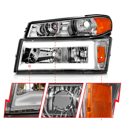 Crystal Headlight Set W/ Light Bar Style Chrome Housing Clear Lens 4pcs Colorado/Canyon 2004-2012, Isuzu i-280/i-350 2006, Isuzu i-290/i-370 2007-2008 AnzoUSA-2