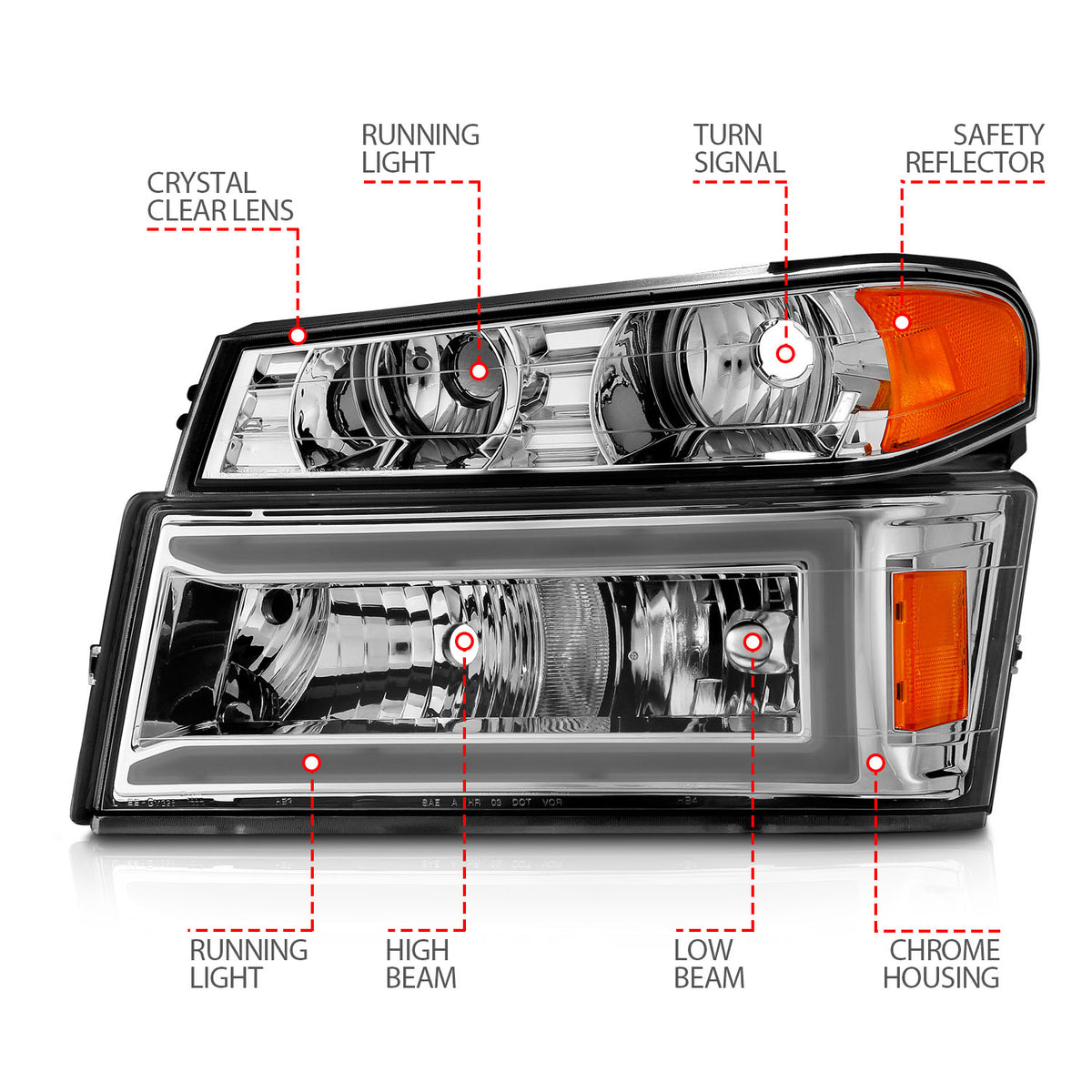 Crystal Headlight Set W/ Light Bar Style Chrome Housing Clear Lens 4pcs Colorado/Canyon 2004-2012, Isuzu i-280/i-350 2006, Isuzu i-290/i-370 2007-2008 AnzoUSA-3