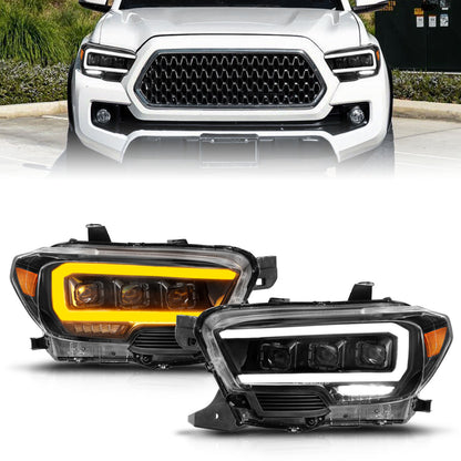 LED Projector Headlights W/ Light Bar Style Sequential Black Housing Clear Lens Pair W/ Initiation Light Toyota Tacoma 2016-2023 AnzoUSA