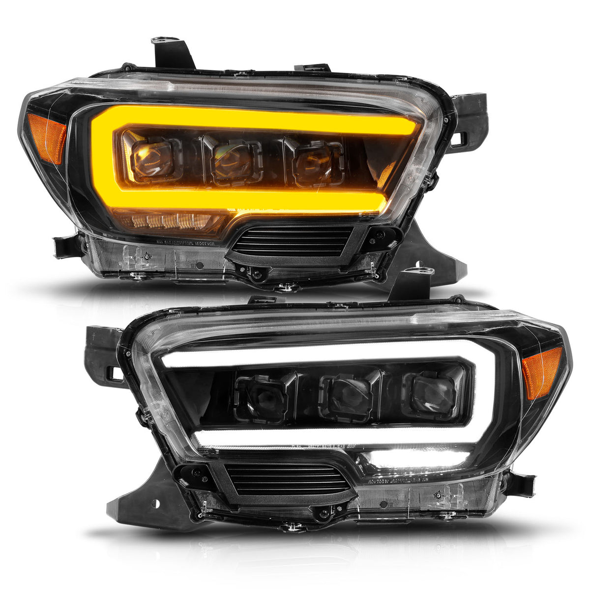 LED Projector Headlights W/ Light Bar Style Sequential Black Housing Clear Lens Pair W/ Initiation Light Toyota Tacoma 2016-2023 AnzoUSA-1