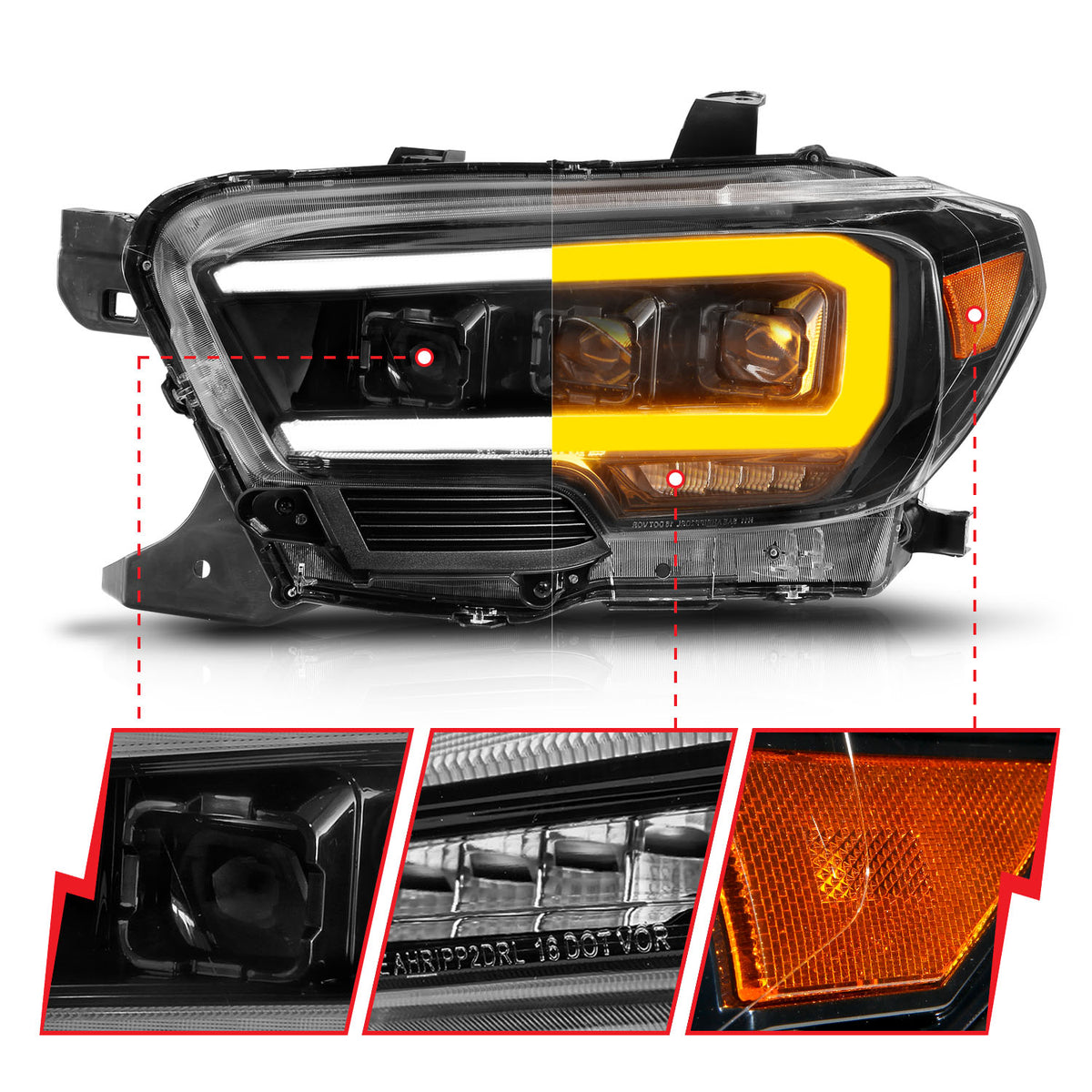 LED Projector Headlights W/ Light Bar Style Sequential Black Housing Clear Lens Pair W/ Initiation Light Toyota Tacoma 2016-2023 AnzoUSA-2
