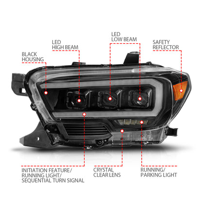 LED Projector Headlights W/ Light Bar Style Sequential Black Housing Clear Lens Pair W/ Initiation Light Toyota Tacoma 2016-2023 AnzoUSA-3