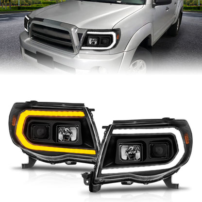 Projector Headlights W/ Light Bar Style Sequential Black Housing Clear Lens Pair Toyota Tacoma 2005-2011 AnzoUSA