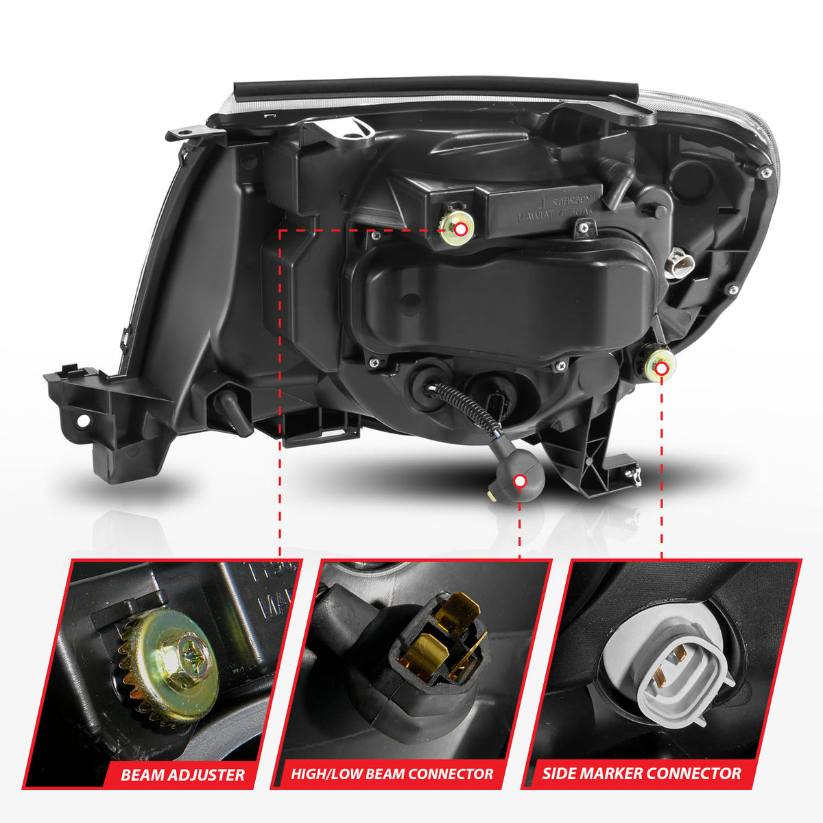 Projector Headlights W/ Light Bar Style Sequential Black Housing Clear Lens Pair Toyota Tacoma 2005-2011 AnzoUSA-4