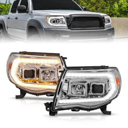 Projector Headlights W/ Light Bar Style Sequential Chrome Housing Clear Lens Pair Toyota Tacoma 2005-2011 AnzoUSA