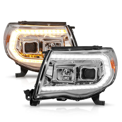 Projector Headlights W/ Light Bar Style Sequential Chrome Housing Clear Lens Pair Toyota Tacoma 2005-2011 AnzoUSA-1