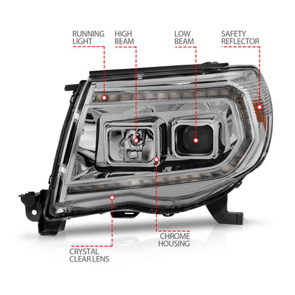 Projector Headlights W/ Light Bar Style Sequential Chrome Housing Clear Lens Pair Toyota Tacoma 2005-2011 AnzoUSA-3