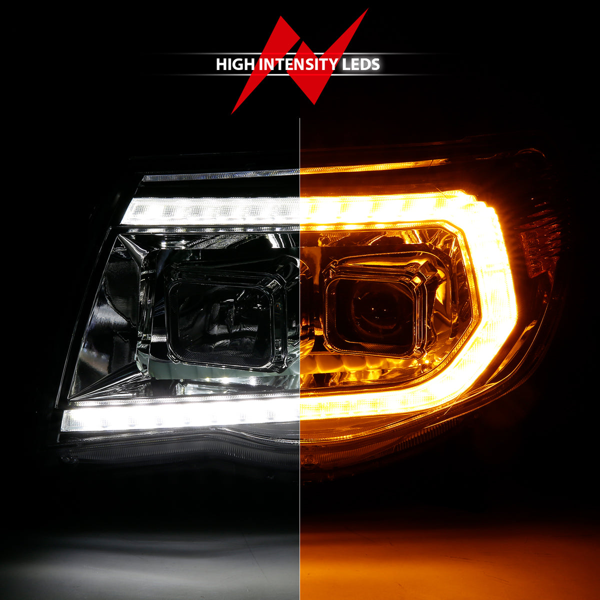 Projector Headlights W/ Light Bar Style Sequential Chrome Housing Clear Lens Pair Toyota Tacoma 2005-2011 AnzoUSA-5