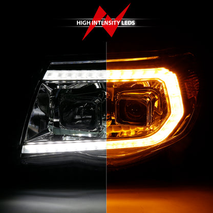 Projector Headlights W/ Light Bar Style Sequential Chrome Housing Clear Lens Pair Toyota Tacoma 2005-2011 AnzoUSA-5