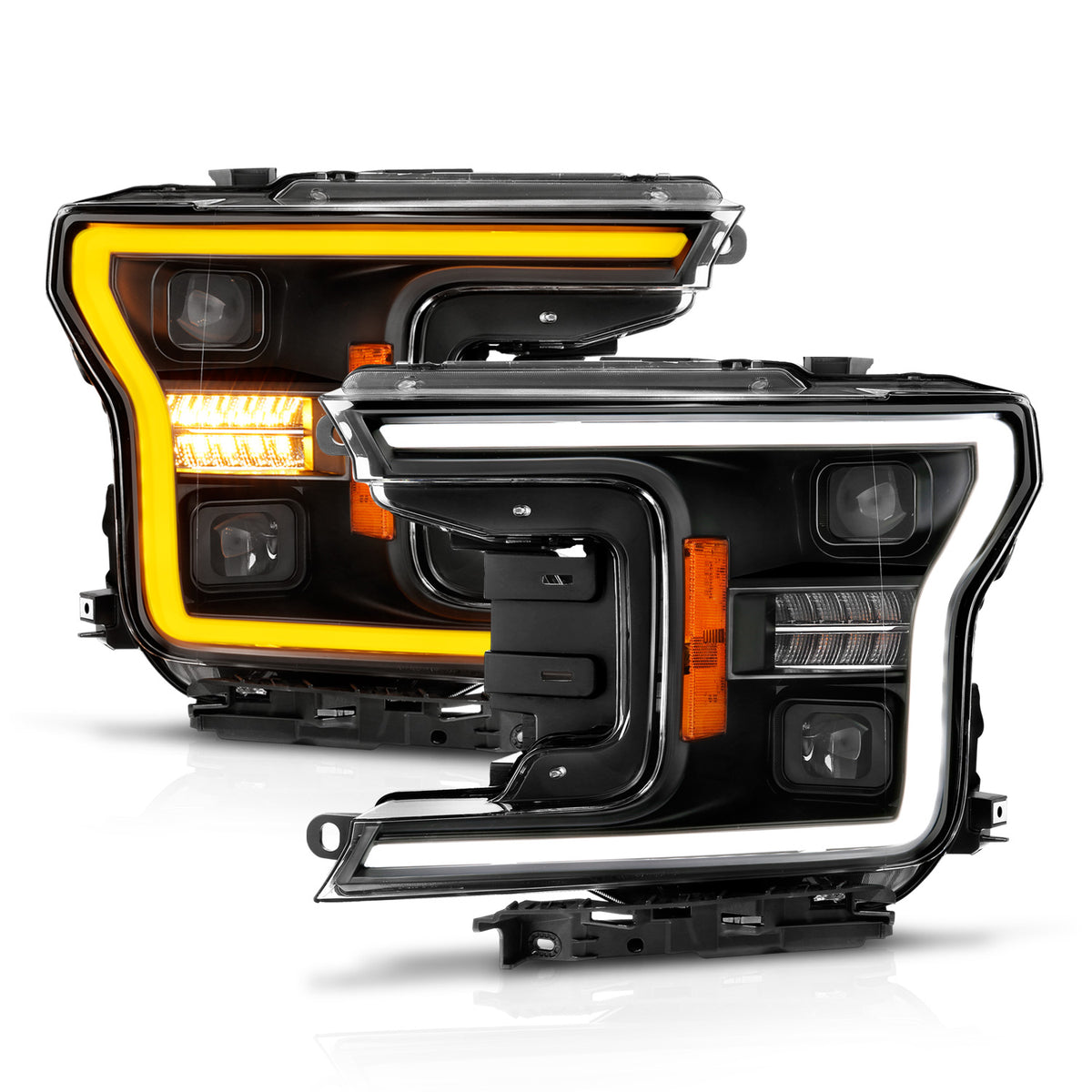 LED Projector Headlights W/ Light Bar Style Switchback Sequential Black Housing Clear Lens Pair W/ Initiation Light Ford F-150 2018-2020 AnzoUSA-1