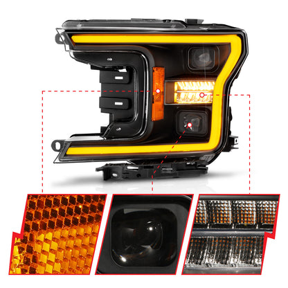 LED Projector Headlights W/ Light Bar Style Switchback Sequential Black Housing Clear Lens Pair W/ Initiation Light Ford F-150 2018-2020 AnzoUSA-2