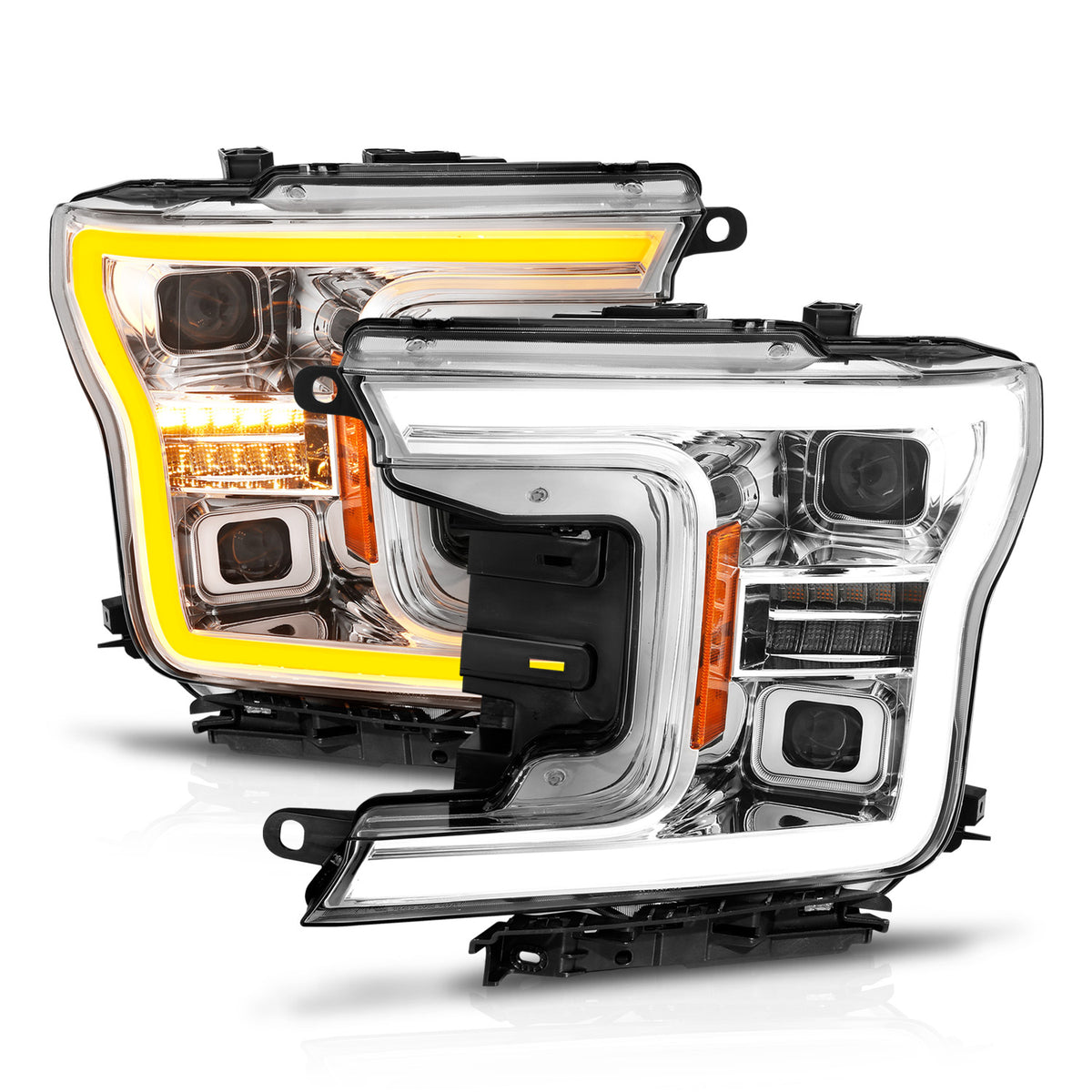 LED Projector Headlights W/ Light Bar Style Switchback Sequential Chrome Housing Clear Lens Pair W/ Initiation Light Ford F-150 2018-2020 AnzoUSA-1