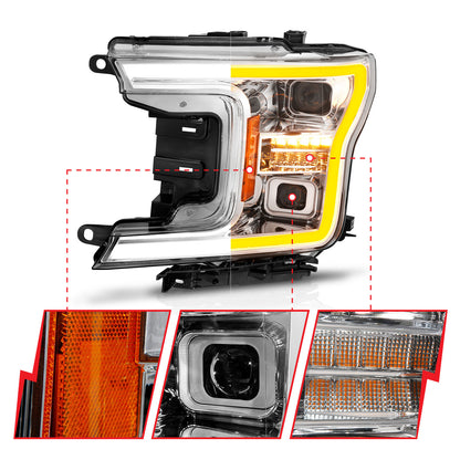 LED Projector Headlights W/ Light Bar Style Switchback Sequential Chrome Housing Clear Lens Pair W/ Initiation Light Ford F-150 2018-2020 AnzoUSA-2