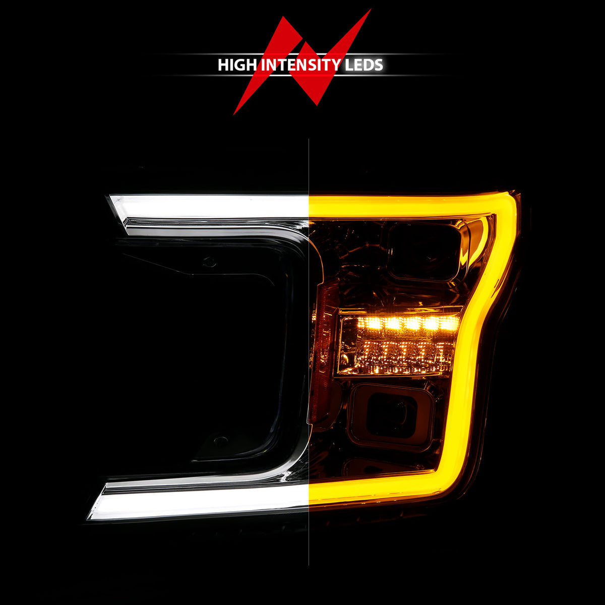 LED Projector Headlights W/ Light Bar Style Switchback Sequential Chrome Housing Clear Lens Pair W/ Initiation Light Ford F-150 2018-2020 AnzoUSA-5