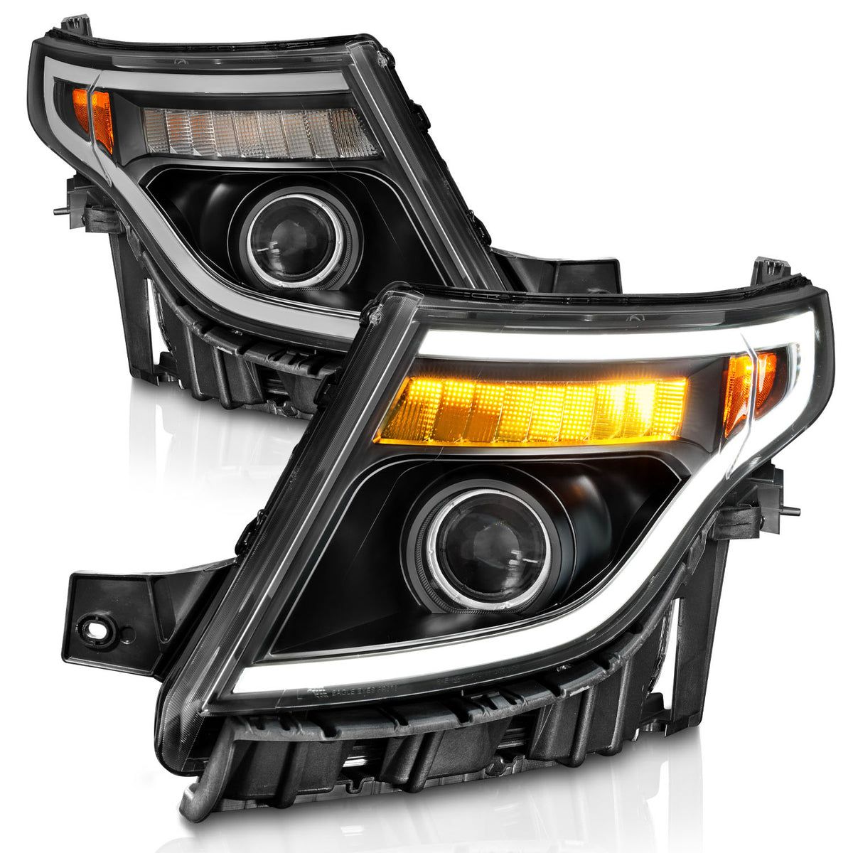 Projector Headlights W/ Light Bar Style Black Housing Clear Lens Pair Ford Explorer 2011-2015 AnzoUSA-1