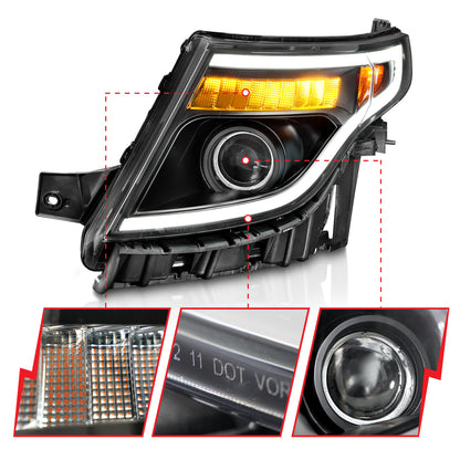 Projector Headlights W/ Light Bar Style Black Housing Clear Lens Pair Ford Explorer 2011-2015 AnzoUSA-2
