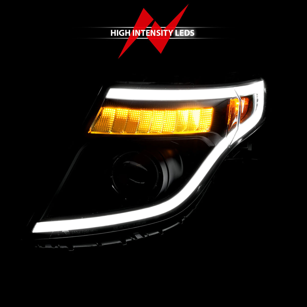 Projector Headlights W/ Light Bar Style Black Housing Clear Lens Pair Ford Explorer 2011-2015 AnzoUSA-5