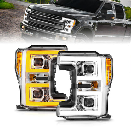 LED Projector Headlights W/ Light Bar Style Switchback Chrome Housing Clear Lens Pair Ford F-250 Super Duty/F-350 Super Duty 2017-2019 AnzoUSA