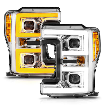 LED Projector Headlights W/ Light Bar Style Switchback Chrome Housing Clear Lens Pair Ford F-250 Super Duty/F-350 Super Duty 2017-2019 AnzoUSA-1