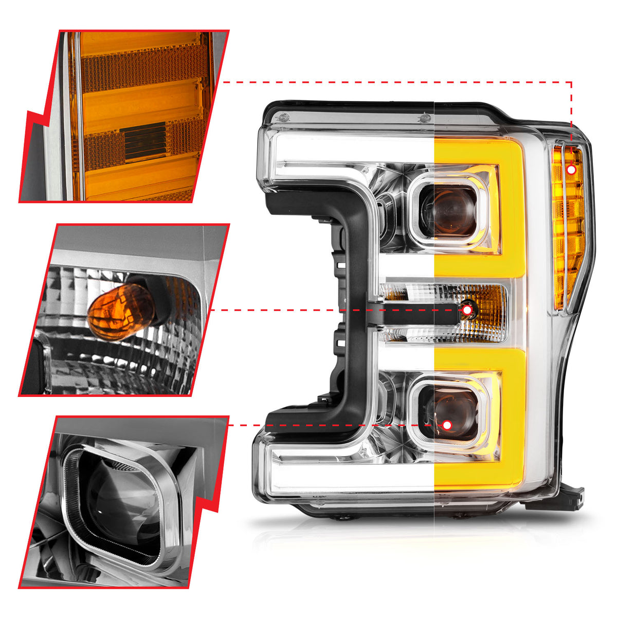LED Projector Headlights W/ Light Bar Style Switchback Chrome Housing Clear Lens Pair Ford F-250 Super Duty/F-350 Super Duty 2017-2019 AnzoUSA-2