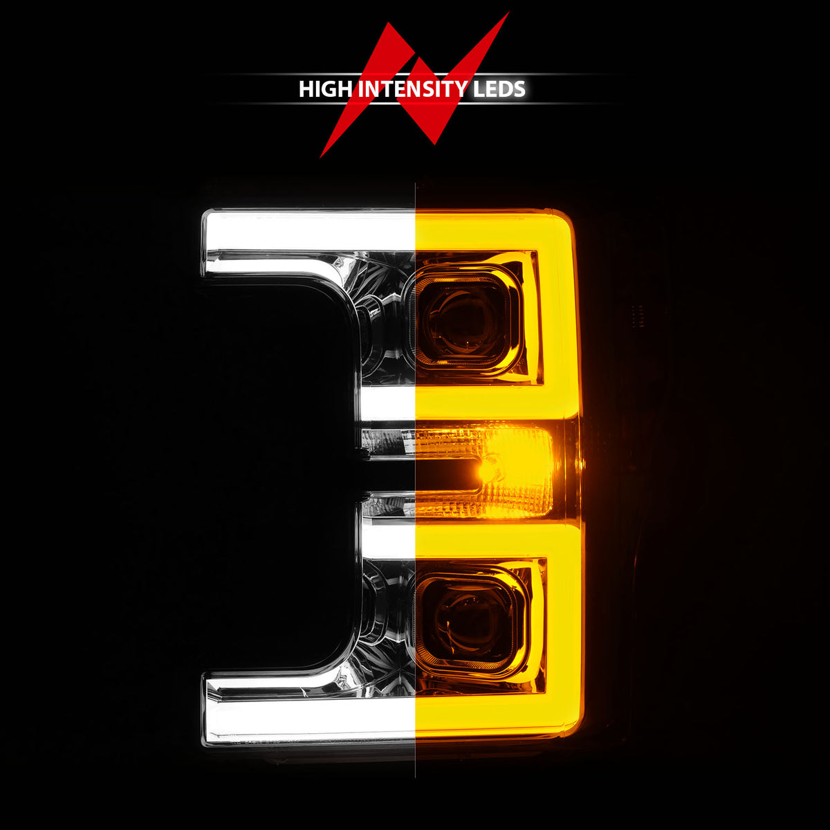 LED Projector Headlights W/ Light Bar Style Switchback Chrome Housing Clear Lens Pair Ford F-250 Super Duty/F-350 Super Duty 2017-2019 AnzoUSA-5
