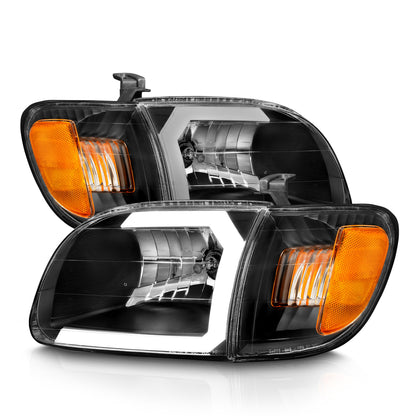 Crystal Headlight Set W/ Light Bar Style Black Housing Clear Lens Pair Toyota Tundra 2000-2004 AnzoUSA-1