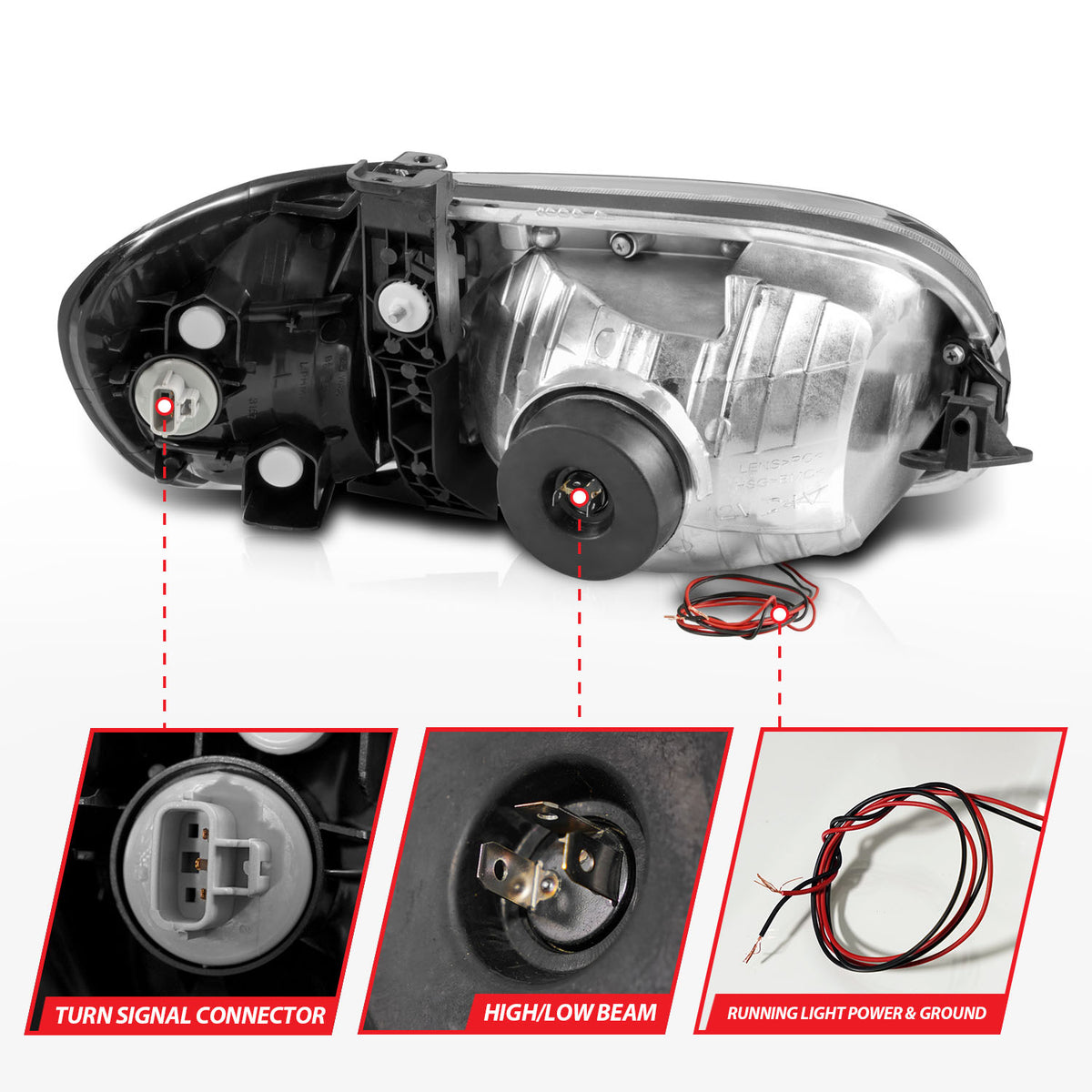 Crystal Headlight Set W/ Light Bar Style Black Housing Clear Lens Pair Toyota Tundra 2000-2004 AnzoUSA-4