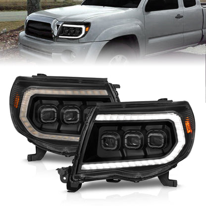 LED Projector Headlights W/ Light Bar Style Switchback Sequential Black Housing Clear Lens Pair Toyota Tacoma 2005-2011 AnzoUSA