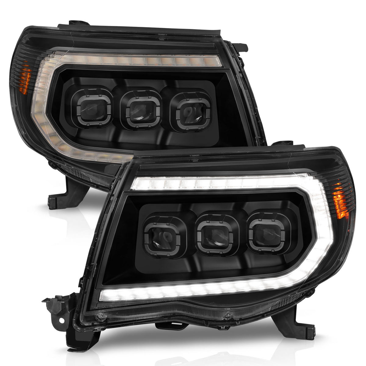 LED Projector Headlights W/ Light Bar Style Switchback Sequential Black Housing Clear Lens Pair Toyota Tacoma 2005-2011 AnzoUSA-1