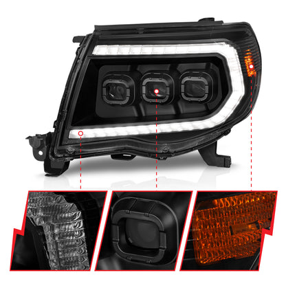 LED Projector Headlights W/ Light Bar Style Switchback Sequential Black Housing Clear Lens Pair Toyota Tacoma 2005-2011 AnzoUSA-2