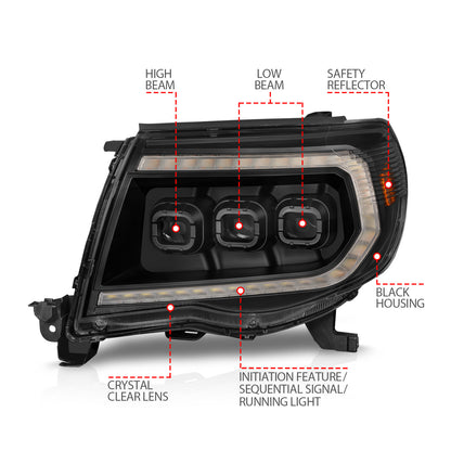 LED Projector Headlights W/ Light Bar Style Switchback Sequential Black Housing Clear Lens Pair Toyota Tacoma 2005-2011 AnzoUSA-3
