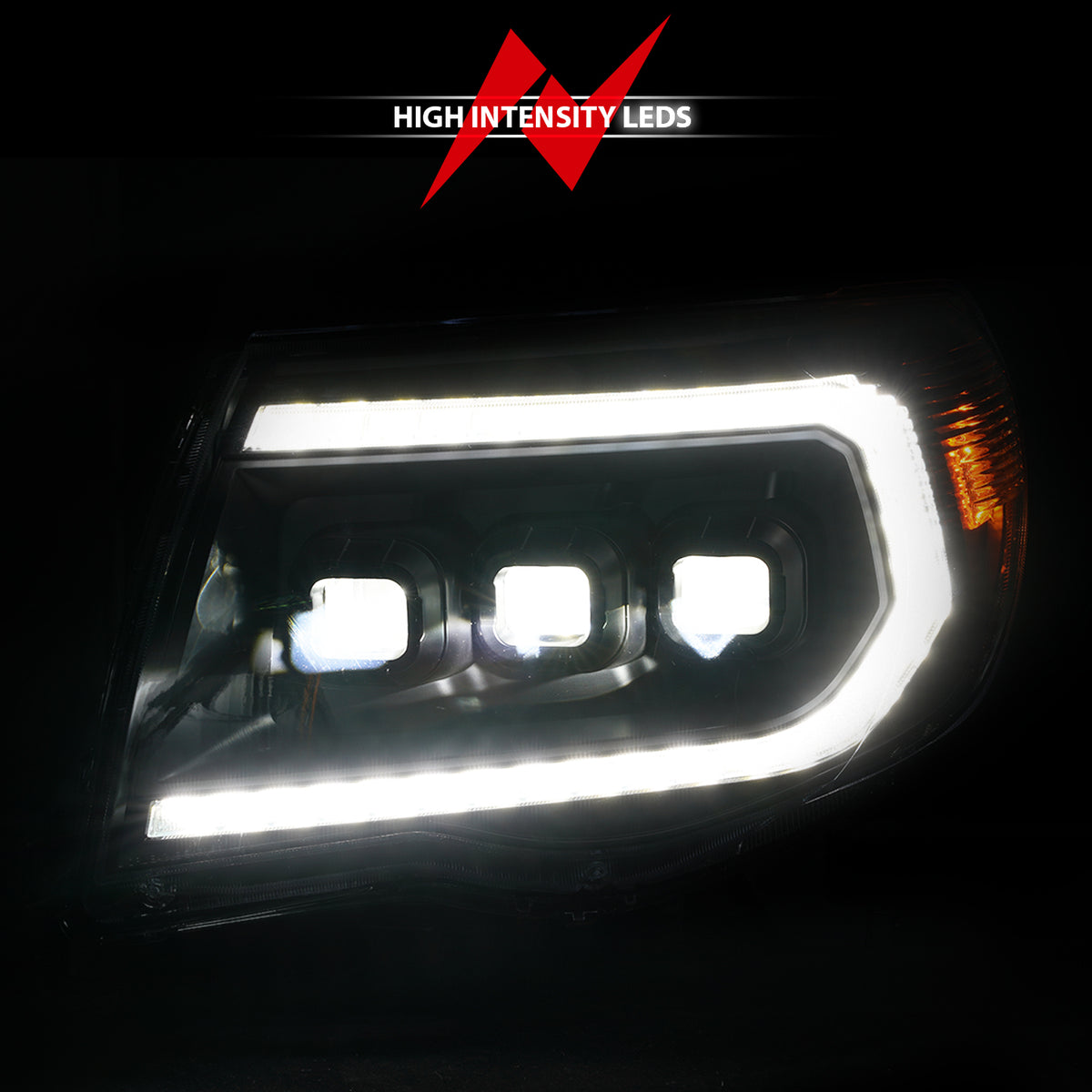 LED Projector Headlights W/ Light Bar Style Switchback Sequential Black Housing Clear Lens Pair Toyota Tacoma 2005-2011 AnzoUSA-6