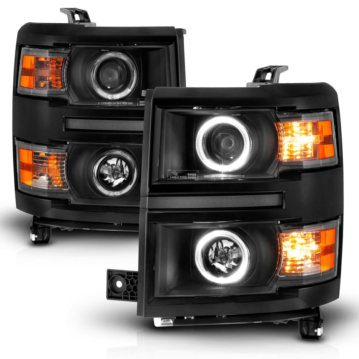 Projector Headlights W/ Halo Black Trim Black Housing Clear Lens Pair Chevrolet Silverado 1500/2500/2500 HD/3500 HD 2014-2015, 3500 2015 AnzoUSA-1