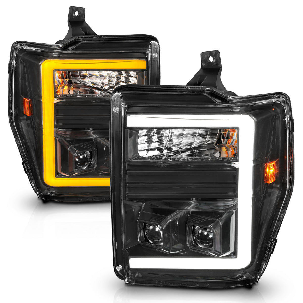 Projector Headlights W/ Light Bar Style Switchback Black Housing Clear Lens Pair Ford F-250 Super Duty/F-350 Super Duty 2010, Ford F-450/F-550 Super Duty 2008-2010 AnzoUSA-1