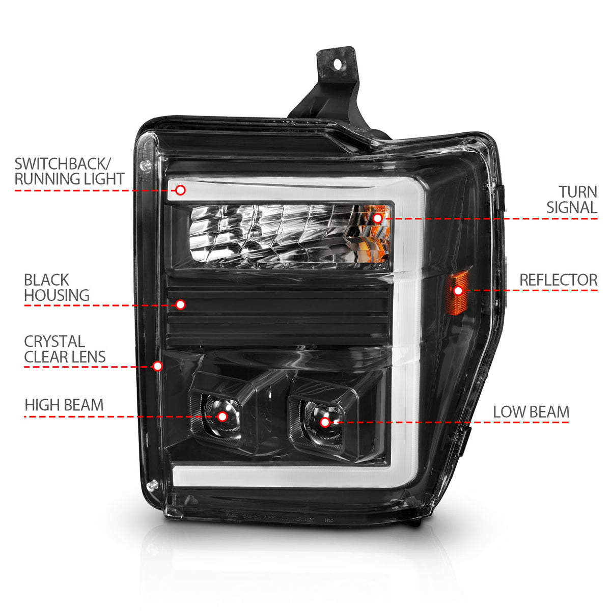 Projector Headlights W/ Light Bar Style Switchback Black Housing Clear Lens Pair Ford F-250 Super Duty/F-350 Super Duty 2010, Ford F-450/F-550 Super Duty 2008-2010 AnzoUSA-3