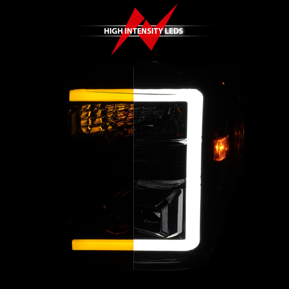 Projector Headlights W/ Light Bar Style Switchback Black Housing Clear Lens Pair Ford F-250 Super Duty/F-350 Super Duty 2010, Ford F-450/F-550 Super Duty 2008-2010 AnzoUSA-5