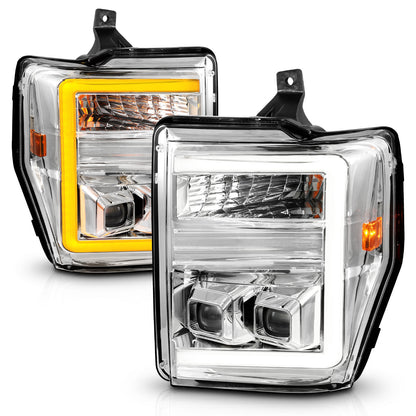 Projector Headlights W/ Light Bar Style Switchback Chrome Housing Clear Lens Pair Ford F-250 Super Duty/F-350/F-450/F-550 Super Duty 2008-2010 AnzoUSA-1