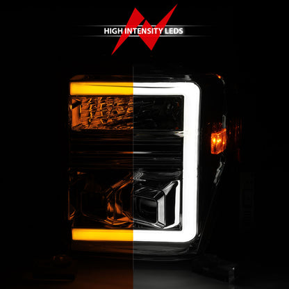 Projector Headlights W/ Light Bar Style Switchback Chrome Housing Clear Lens Pair Ford F-250 Super Duty/F-350/F-450/F-550 Super Duty 2008-2010 AnzoUSA-5