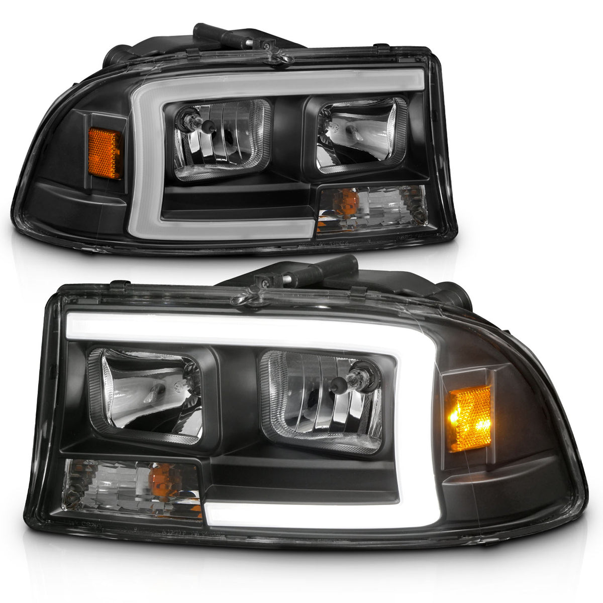 Crystal Headlight Set W/ Light Bar Style Black Housing Clear Lens Pair Dodge Dakota 1997-2004, Dodge Durango 1998-2003 AnzoUSA-1