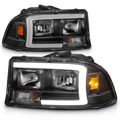 Crystal Headlight Set W/ Light Bar Style Black Housing Clear Lens Pair Dodge Dakota 1997-2004, Dodge Durango 1998-2003 AnzoUSA-1