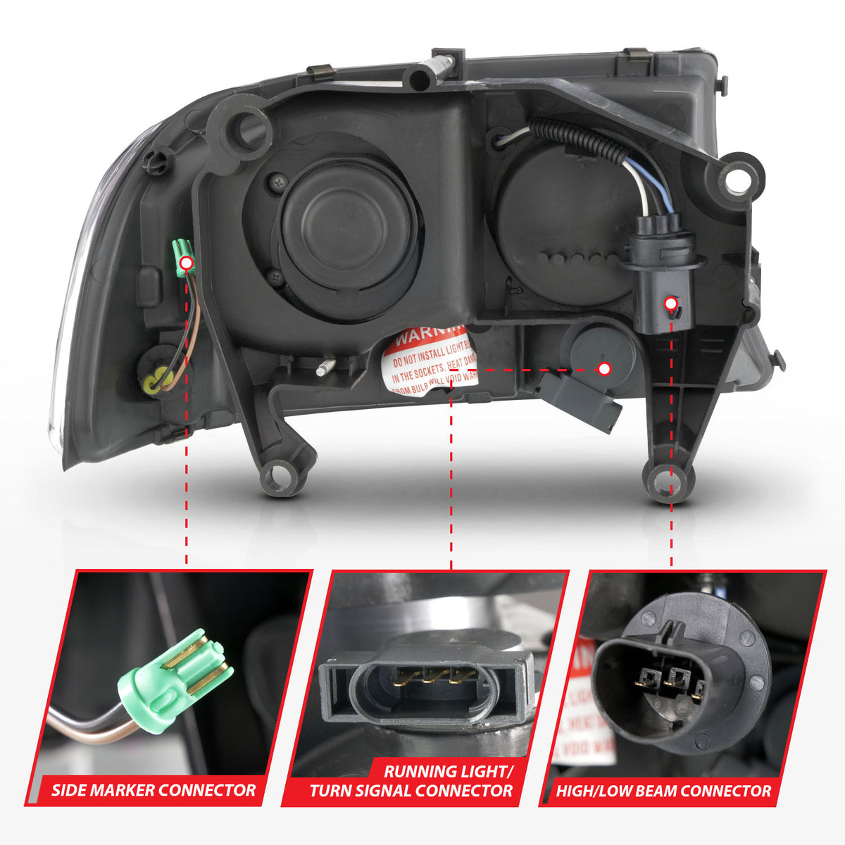 Crystal Headlight Set W/ Light Bar Style Black Housing Clear Lens Pair Dodge Dakota 1997-2004, Dodge Durango 1998-2003 AnzoUSA-4